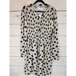 Yellowberry Women's Gray w/Black Dot Long Sleeve V-Neck Felicity Dress‎ Size XL